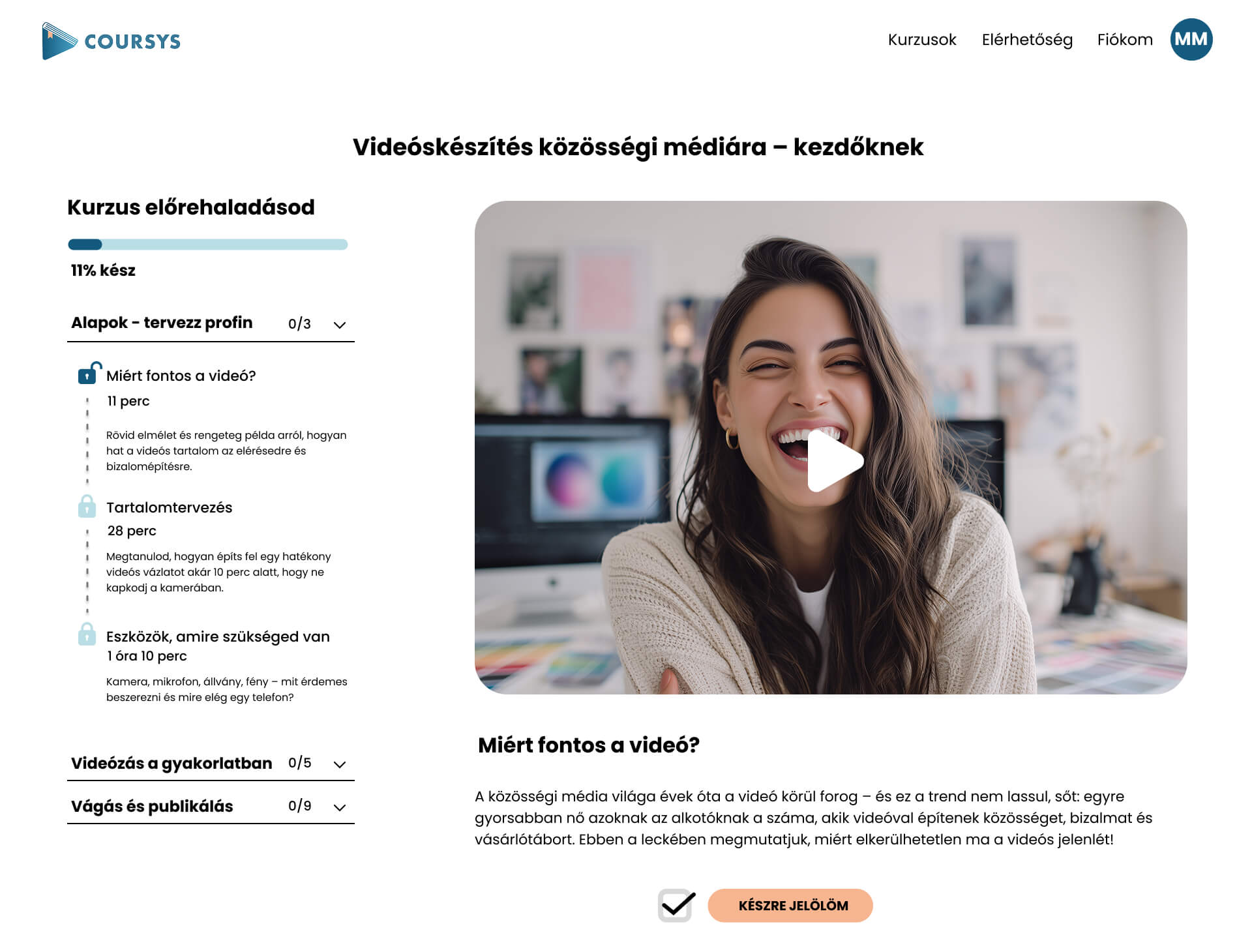 Coursys "classic" kurzusoldal